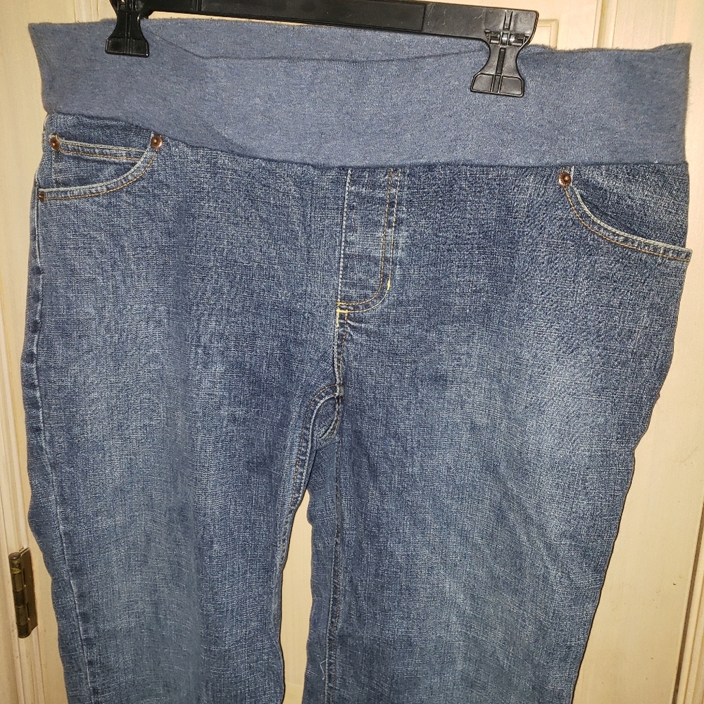 Misses Old Navy Stretch sz L Maternity Jeans short length all stretch waist - Picture 2 of 6